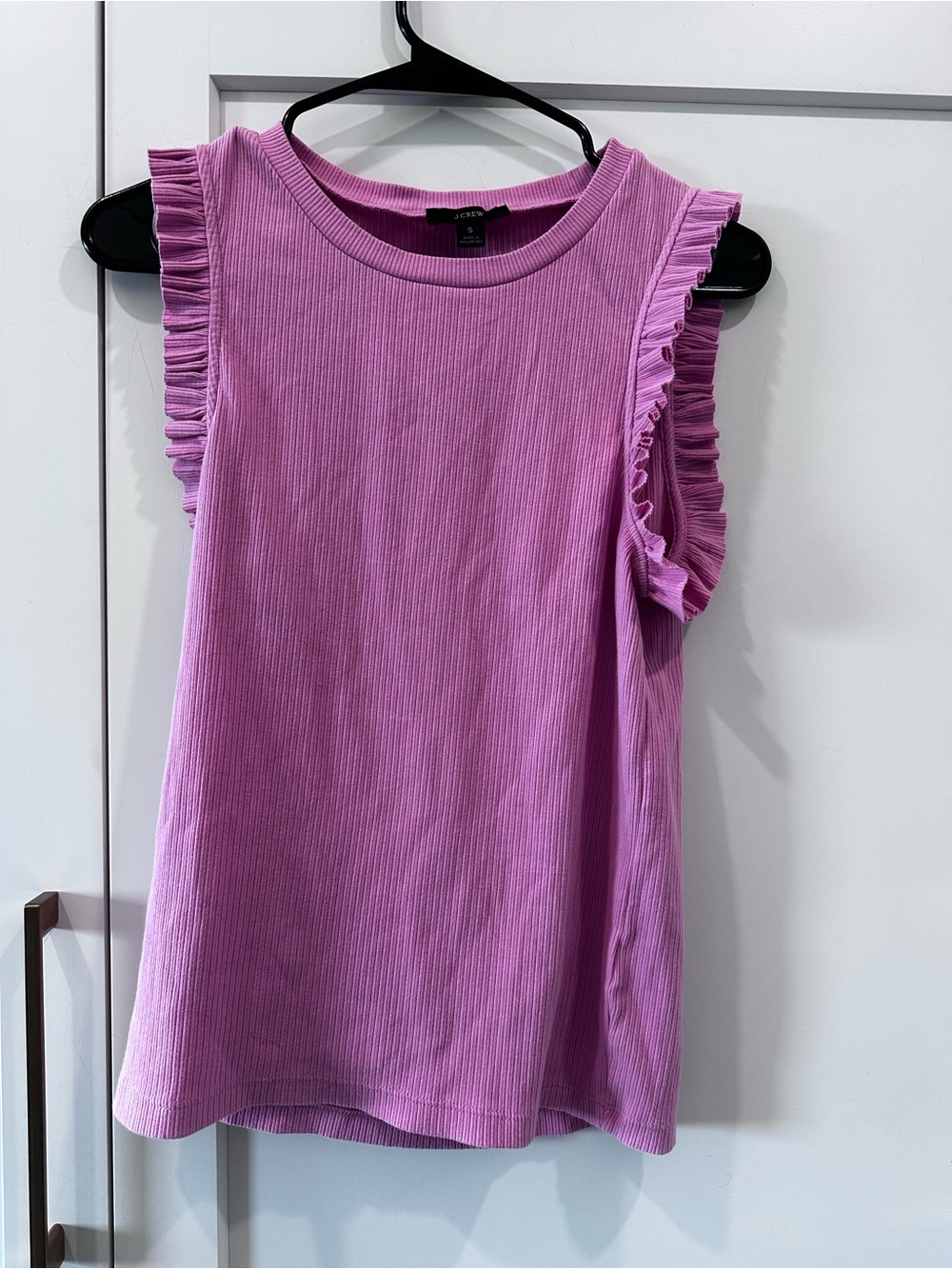 J. Crew Pink Ribbed Ruffle-Sleeve Top - Picture 2 of 5